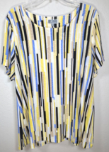 JM Collection Shirt Tunic Size XL Yellow Geometric Print Short Sleeves - £10.31 GBP