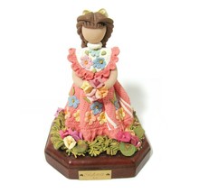 Vintage Gifina Faceless Girl Figurine Pink Flower Dress wooden Base Polymer clay - £27.80 GBP