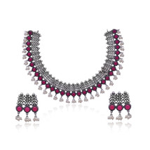 Eivri Jewellery Set For Her Red Stone Studded Oxidised Jewellery Set With Beauti - £27.97 GBP