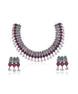 Eivri Jewellery Set For Her Red Stone Studded Oxidised Jewellery Set Wit... - £28.11 GBP