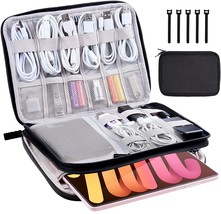 Electronics Organizer,Travel Cable Organizer Bag,Water Resistant Double, Black - £35.96 GBP