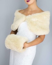 Muff and wrap Cream beige champagne Fake Fur Shrug wrap capelet shawl ideal for  - £45.25 GBP