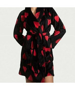 New VICTORIA&#39;S SECRET Women&#39;s Short Cozy Robe Black with Red Hearts Size... - £47.06 GBP