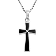Minimalism Christian Cross Black Onyx Sterling Silver Necklace - £16.81 GBP
