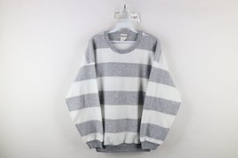 Vtg 90s Streetwear Womens 38 Distressed Striped Color Block Fleece Sweat... - £35.13 GBP