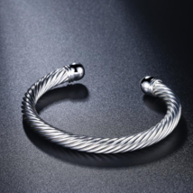 Thick Twisted Open Bangle Bracelet Silver - £11.69 GBP