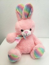 Kellytoy Easter Bunny Rabbit Plush Stuffed Animal Pink Rainbow Ears Feet - £15.52 GBP
