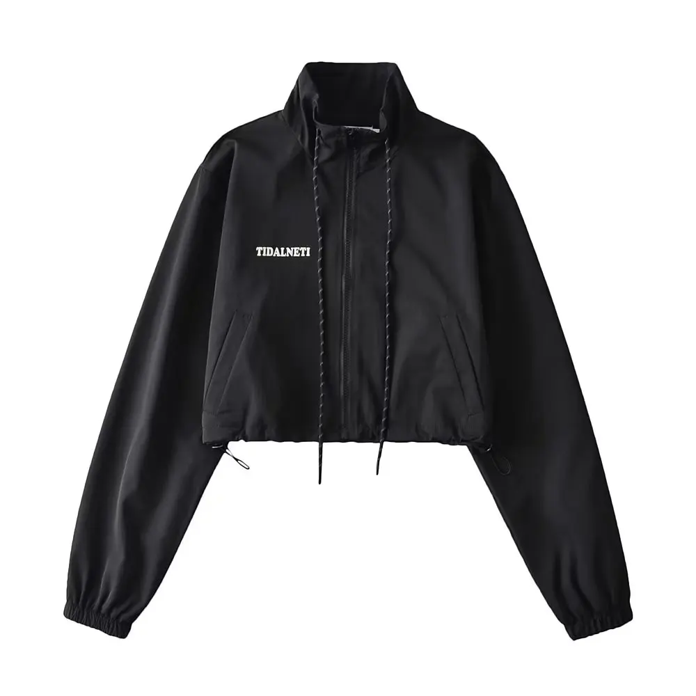 YOZOU   Black White Gray Y2k Zip Up Cropped Jacket Windbreaker Women Tops Street - £132.44 GBP