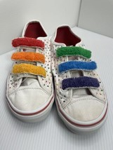 VANS Classic Chenille Girls Size 2.5 Rainbows Hearts Hook Loop Strap Sneakers - $14.48