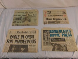 QTY 4 Vintage Historical Newspaper Elvis Dead, JFK Dead, Moon Landing, Attack - £85.98 GBP