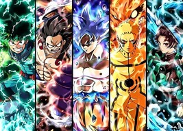 Anime Collage Poster | Framed Art | Izuku Luffy Goku Naruto Tanjiro | NE... - $19.99