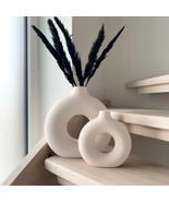 Ceramic Vases for Home Decor, Set of 2 Donut Vases, Modern Vase, White V... - $65.16 CAD