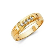 Men&#39;s 14K 6mm Yellow Gold AAA CZ Wedding Band Ring - £212.07 GBP