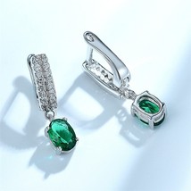 DY 925 Sterling Silver Earring Gemstone Emerald Glass Cubic Zirconia Synthetic S - £29.16 GBP
