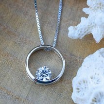 1Ct Round Cut Real Moissanite Solitaire Pendant 14K White Gold Plated Silver 18&quot; - £69.59 GBP