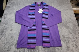 Bob Mackie Sweater Womens Large Purple Lightweight Casual Cardigan Striped - £23.72 GBP