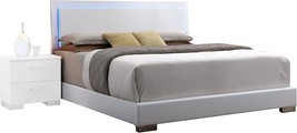 Acme Lorimar Queen Upholstered Wooden Panel Bed With Led In White - $403.98