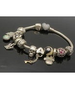 PANDORA 925 Silver - Vintage Topaz Assorted Beaded Charm Chain Bracelet ... - €252,86 EUR