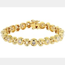 5.26 ct Round Cut Simulated Diamond 14K Yellow Gold Plated Tennis Link Bracelet - £123.18 GBP