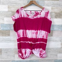 Lucky Brand Tie Dye Twist Hem Top Pink White Dolman Cuff Sleeve Womens Large - £15.65 GBP