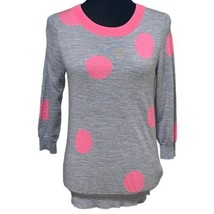 J Crew Tippi Merino Wool Sweater Gray Pink Polka Dots Size Small - $40.99