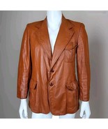 Vtg Nino Cerruti Leather Jacket Mens 46R Sports Coat 70s Chestnut Blazer... - $113.26