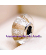 TOP 925 Sterling Silver Handmade Glass Shimmering Stripe Murano Glass Ch... - $6.60