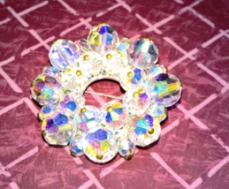 Vintage Aurora Borealis Crystal Bead Brooch Pin 1 3/4&quot; - £13.51 GBP