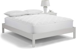 SERTA Extra Comfort Fiber Fill Cooling Fitted Mattress Pad Cover, Full, White - £66.05 GBP
