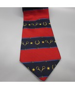 Tommy Hilfiger Mens Silk Tie Red Blue Stripe Starts Horseshoe Bit Equest... - £10.97 GBP