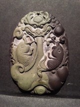 Qing ? Chinese Stone pendant with a Dragon spiting water and a pair of Carp - £73.98 GBP