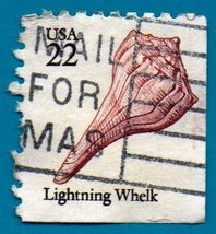 Used 1985 US Postage Stamp - 22c Lightning Whelk Seashell - Scott #2121 - £1.52 GBP