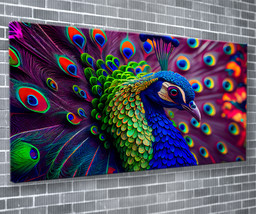 Proud Peacock Canvas Print Bird Wall Art 55x24 Inch Ready To Hang  - £70.49 GBP