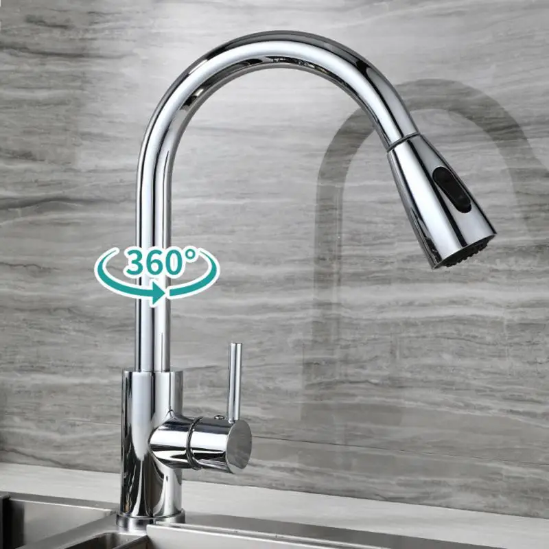 House Home Brushed Nickel Faucet Single Hole Pull Out Spout 360 Degree R... - £65.31 GBP