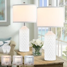 25.5In Ceramic Table Lamps Set Of 2, Modern White Table Lamps For Bedroom Living - £81.79 GBP