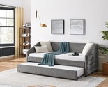 Linen Upholstered Twin Size Daybed With Trundle,Solid Wooden Sofa Bedfra... - $607.99