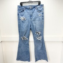 American Eagle Jeans 18 Super Hi Rise Flare Next Level Blue Denim Distre... - $34.99