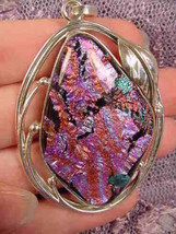 (#D-904) Dichroic Fused Glass Silver Pendant Pink Orange Green - £101.63 GBP