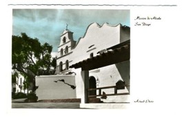 Mission de Alcala Hand Colored Real Photo Postcard San Diego Califronia 1960&#39;s - £9.27 GBP