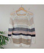 Joie | Tan Cream Gray Pale Pink Stripe Open Knit Sweater, womens size me... - £41.84 GBP
