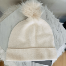 Nordstrom Faux Fur Cashmere Pompom Beanie, Pink, 100% Ivory Cream, NWT - $49.00