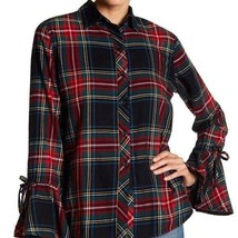 beachlunchlounge multicolor plaid Natalia bell sleeve blouse extra small... - $15.99