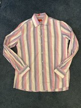 HUGO Hugo Boss Men&#39;s Size XL Button Up Long Sleeve Shirt Striped Pink Purple - £13.13 GBP
