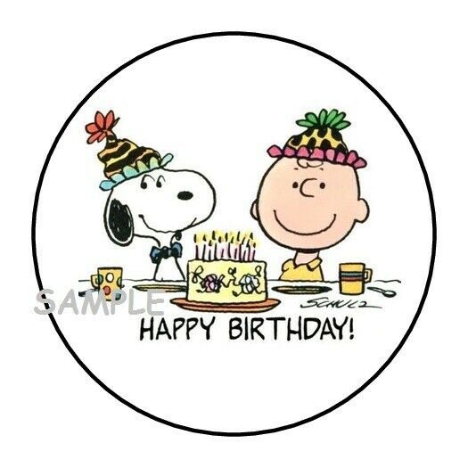 30 SNOOPY & CHARLIE BROWN BIRTHDAY ENVELOPE SEALS LABELS STICKERS 1.5" ROUND