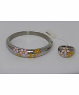 9SQ Signed Designer Silver Tone Floral Flower Design Bracelet &amp; Ring Set - $44.99