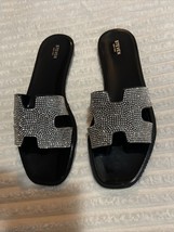 Steven New York  Archer black Jelly silver Rhinestone Slides sz 9 new - £36.45 GBP