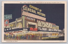 Atlantic City New Jersey Steel Pier Night General Motors Exhibit 1935 Postcard - £11.40 GBP