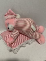 Nanco Sleepy Pajama Bear w/ Pillow Pink White Striped Teddy Plush Sleeping 16&quot; - £22.13 GBP