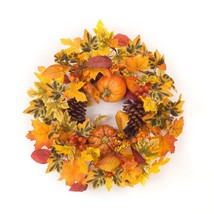 Pumpkin/Gourd/Fall Leaf Candle Ring 20.5&quot;D Polyester (fits a 6&quot; candle) - £42.16 GBP