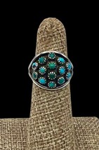 Vintage Zuni Handmade Sterling Silver Natural Turquoise Petit Point Ring 5 - £119.52 GBP